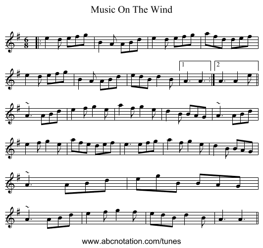 Music On The Wind - staff notation