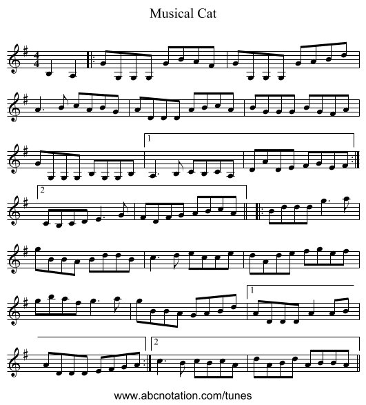 Musical Cat - staff notation