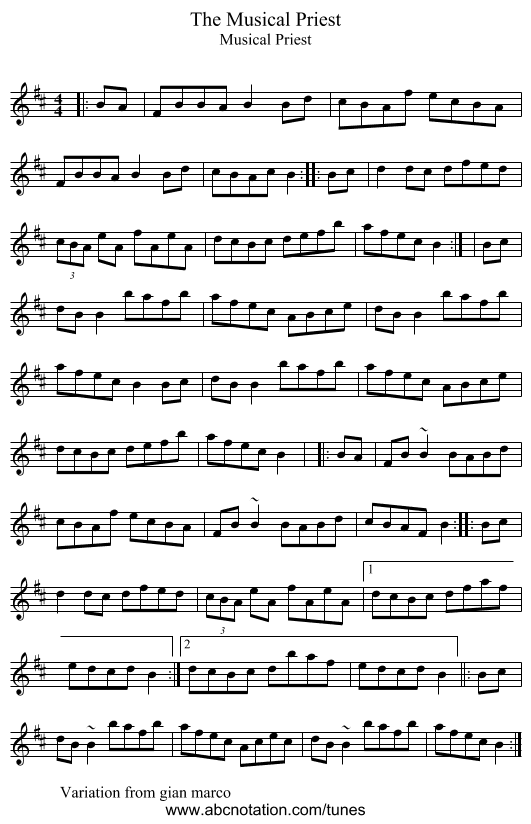 Musical Priest, The - staff notation