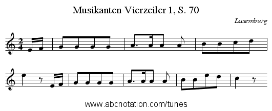 Musikanten-Vierzeiler 1, S. 70 - staff notation