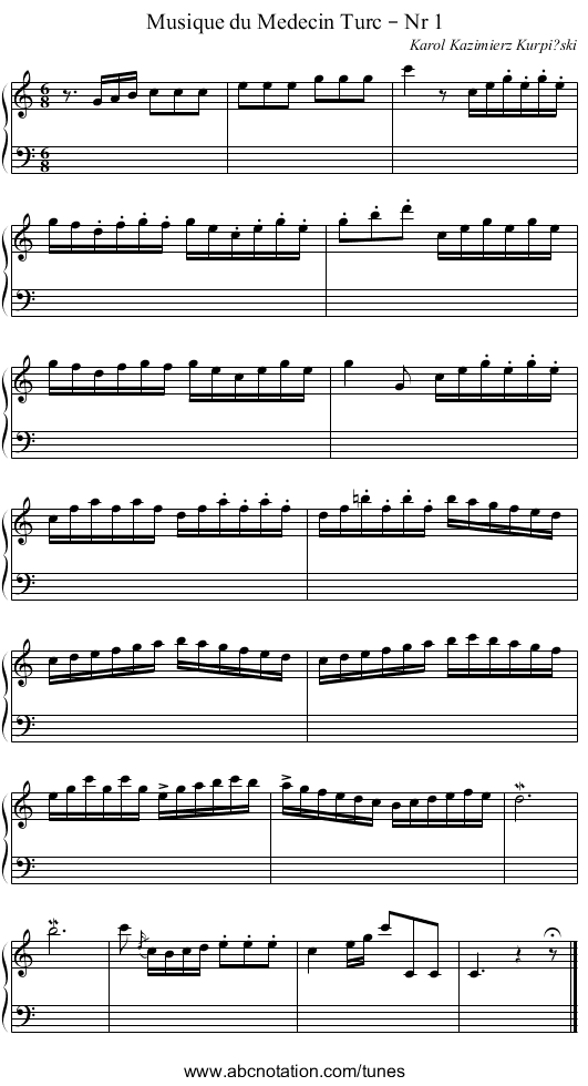 Musique du Medecin Turc – Nr 1 - staff notation