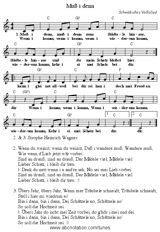 Muß i denn - staff notation