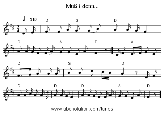 Muß i denn... - staff notation