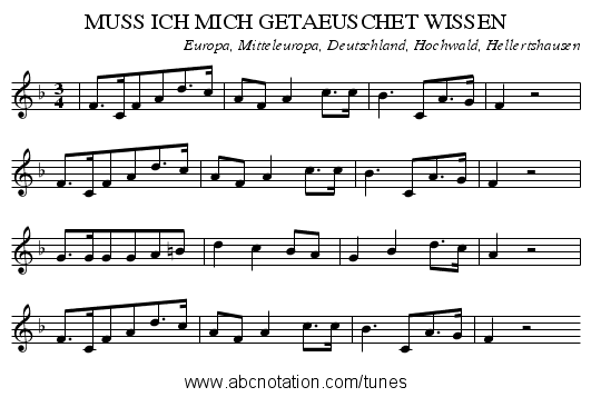 MUSS ICH MICH GETAEUSCHET WISSEN - staff notation