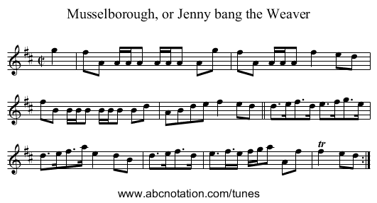 Musselborough, or Jenny bang the Weaver - staff notation