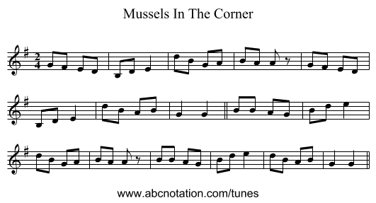 Mussels In The Corner - staff notation