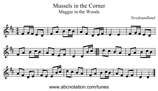Mussels in the Corner - staff notation