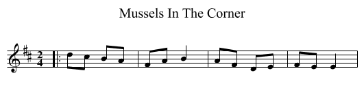 Mussels In The Corner - staff notation