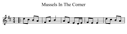 Mussels In The Corner - staff notation
