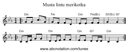 Musta lintu merikotka - staff notation