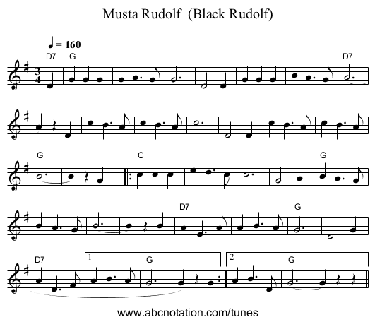 Musta Rudolf (Black Rudolf) - staff notation