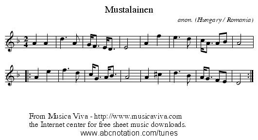 Mustalainen - staff notation