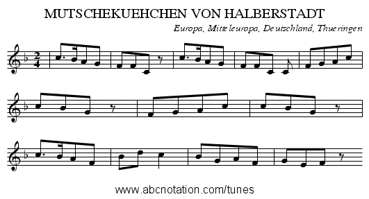 MUTSCHEKUEHCHEN VON HALBERSTADT - staff notation
