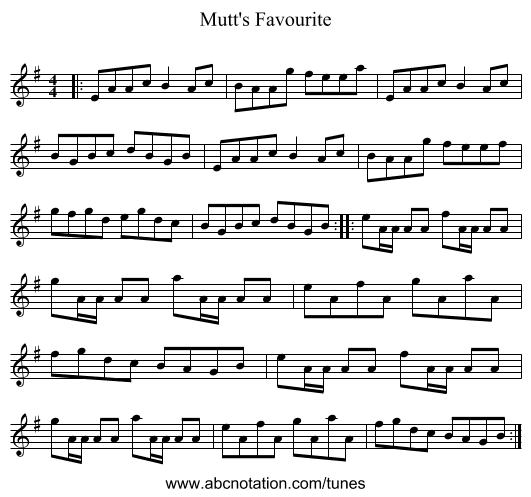 Mutt's Favourite - staff notation