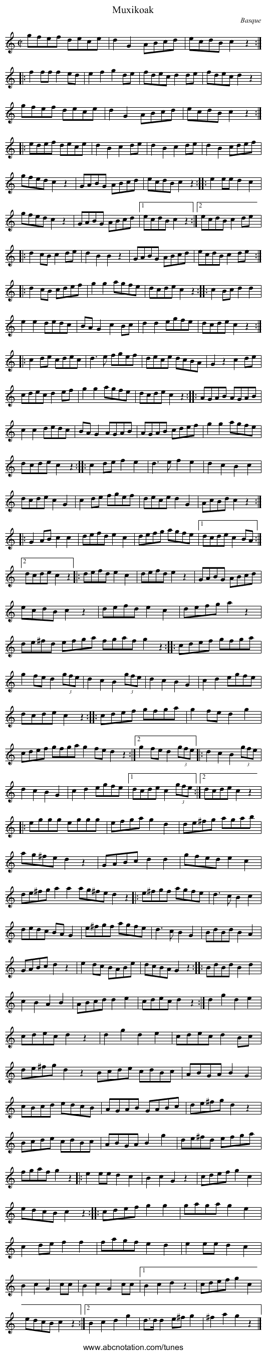 Muxikoak - staff notation