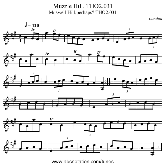 Muzzle Hill. THO2.031 - staff notation