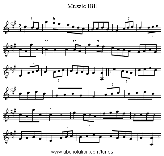 Muzzle Hill - staff notation