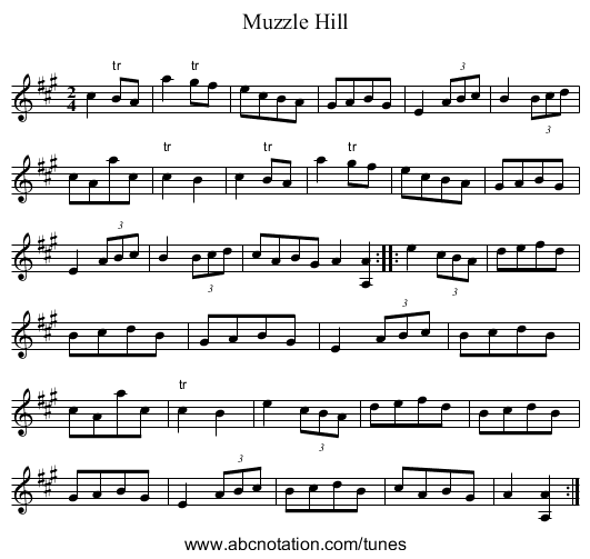 Muzzle Hill - staff notation