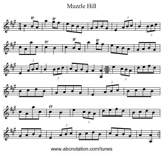 Muzzle Hill - staff notation