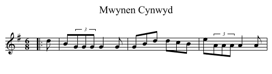 Mwynen Cynwyd - staff notation