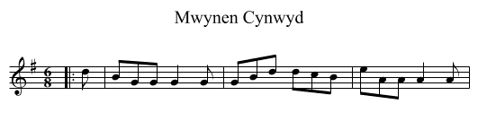 Mwynen Cynwyd - staff notation