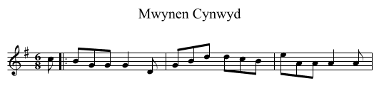 Mwynen Cynwyd - staff notation