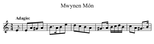 Mwynen Môn - staff notation