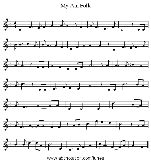 My Ain Folk - staff notation