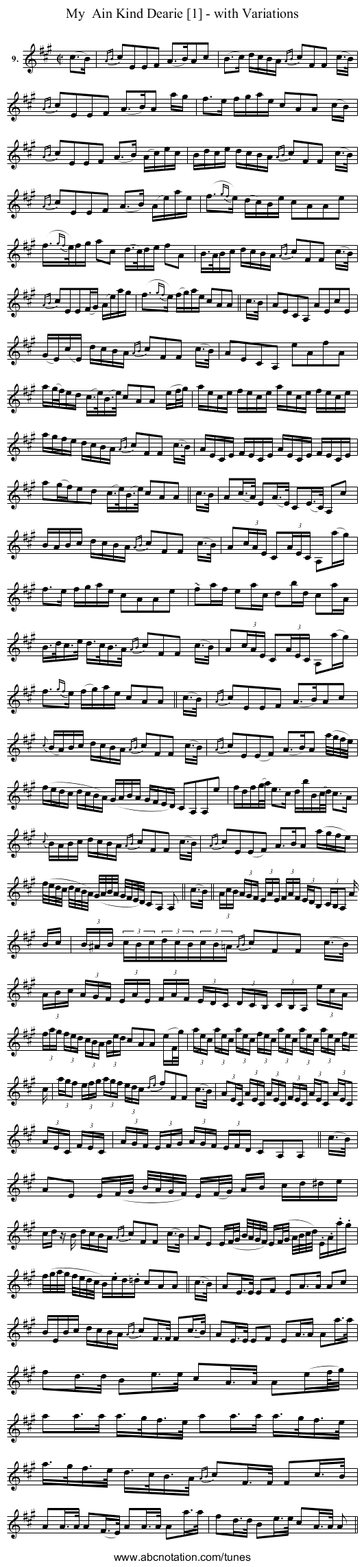 My  Ain Kind Dearie [1] - with Variations - staff notation