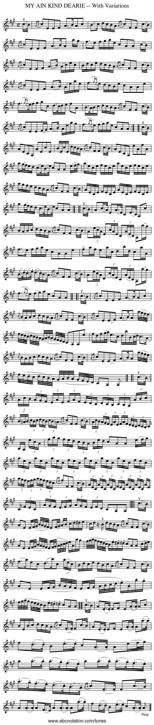 MY AIN KIND DEARIE -- With Variations - staff notation