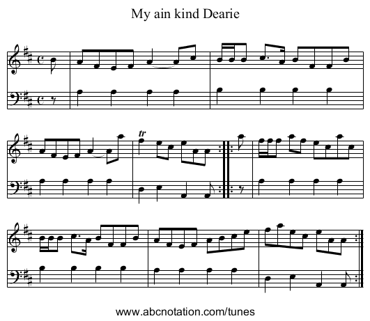 My ain kind Dearie - staff notation