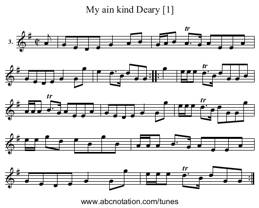 My ain kind Deary [1] - staff notation