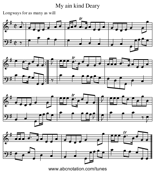 My ain kind Deary - staff notation