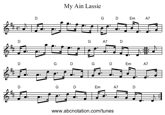 My Ain Lassie - staff notation