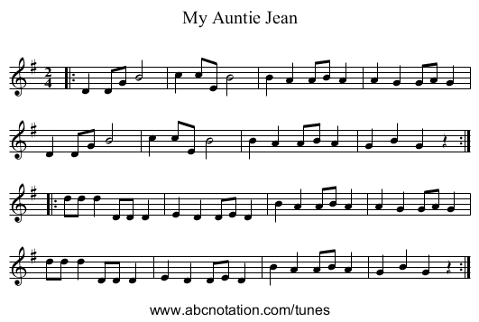My Auntie Jean - staff notation