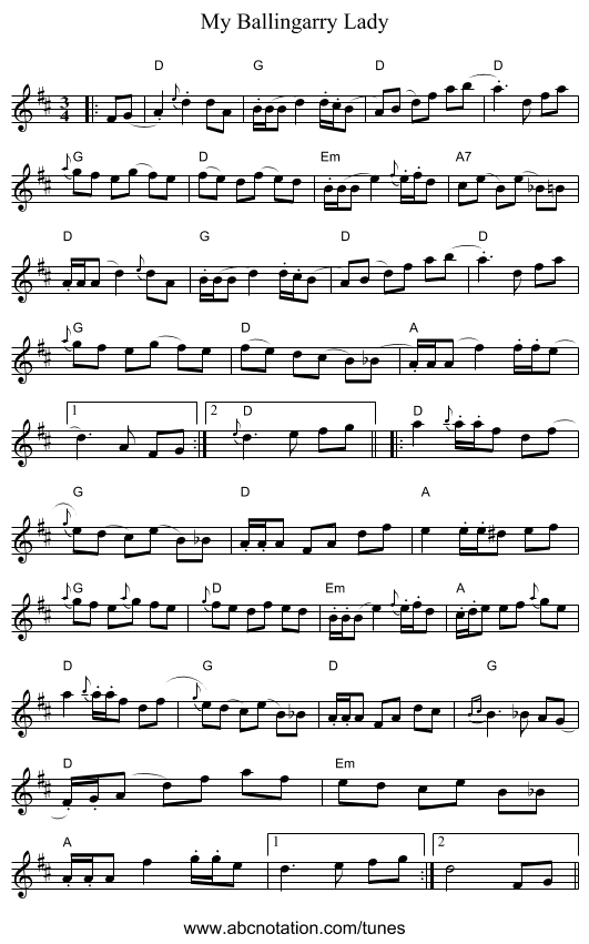 My Ballingarry Lady - staff notation