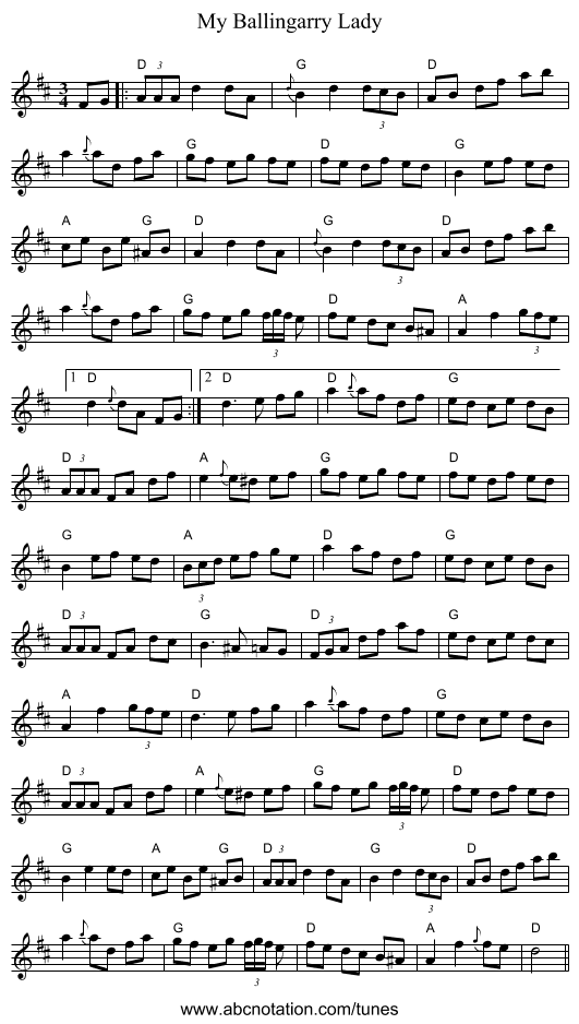 My Ballingarry Lady - staff notation