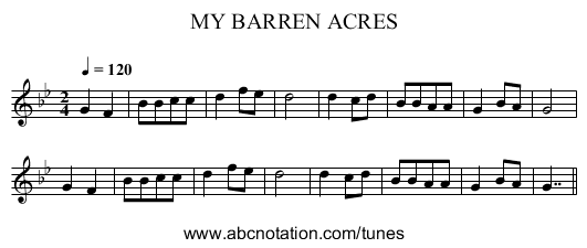 MY BARREN ACRES - staff notation