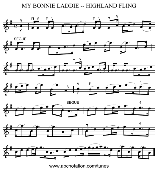 MY BONNIE LADDIE -- HIGHLAND FLING - staff notation