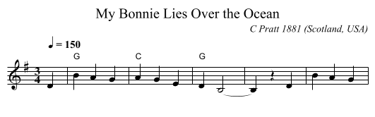 My Bonnie Lies Over the Ocean - staff notation