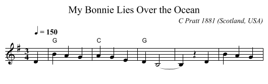 My Bonnie Lies Over the Ocean - staff notation