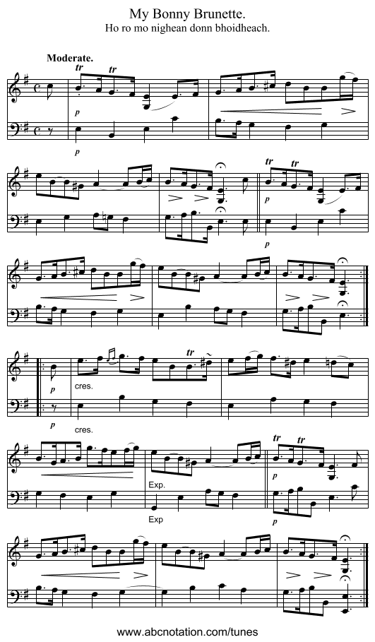 My Bonny Brunette. - staff notation