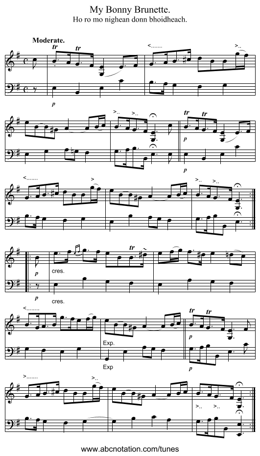My Bonny Brunette. - staff notation