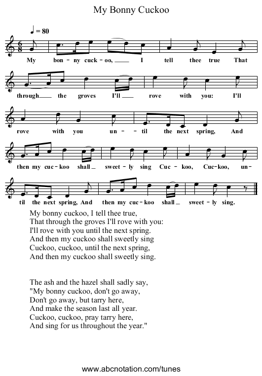 My Bonny Cuckoo - staff notation