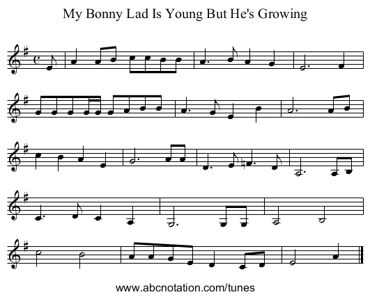 My Bonny Lad Is Young But He's Growing - staff notation