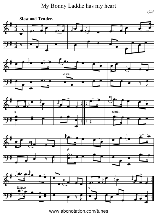 My Bonny Laddie has my heart - staff notation