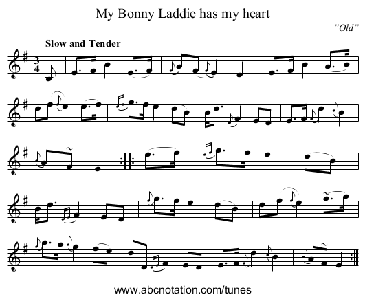 My Bonny Laddie has my heart - staff notation