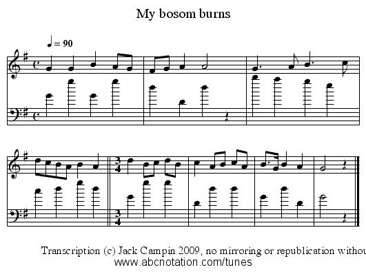 My bosom burns - staff notation