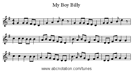My Boy Billy - staff notation