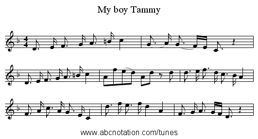 My boy Tammy - staff notation